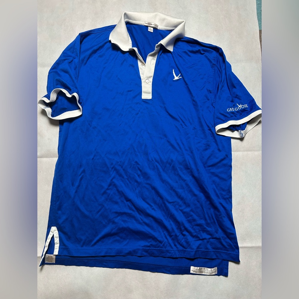 Peter Millar blue and white grey goose collab polo size large
